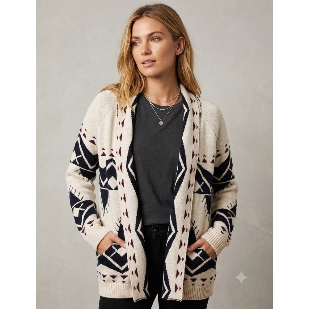 VICI Geometric Southwestern Cardigan Women XL Cream Navy Excellent